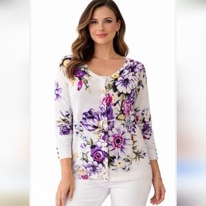 White House Black Market Women's Cardigan Sweater Easter Floral Fairy Elegant XL
